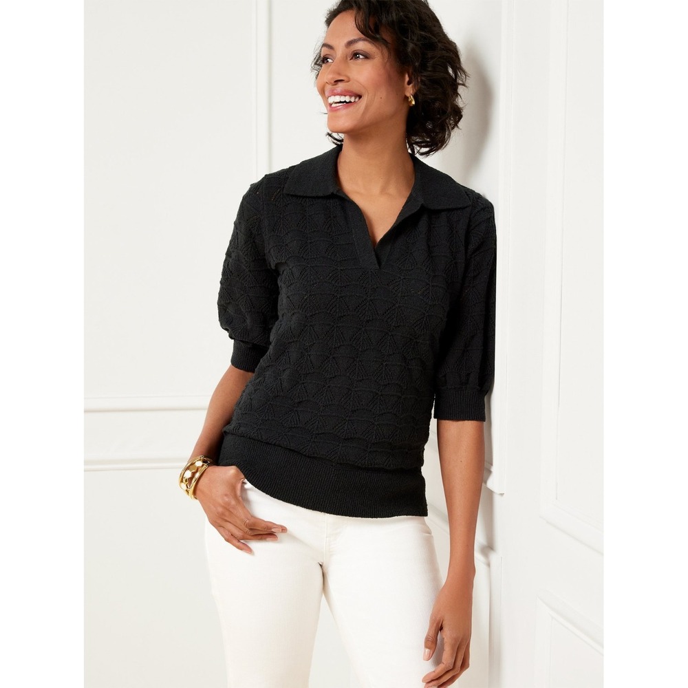 NWT TALBOTS Johnny‎ collar pullover knit sweater elbow puff sleeves Sz S